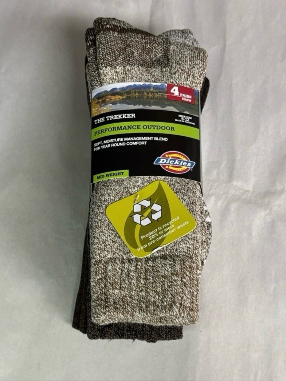 New Dickies Socks Men’s 4 Pair Performance Outdoor Mid-Weight Casual Socks Brown